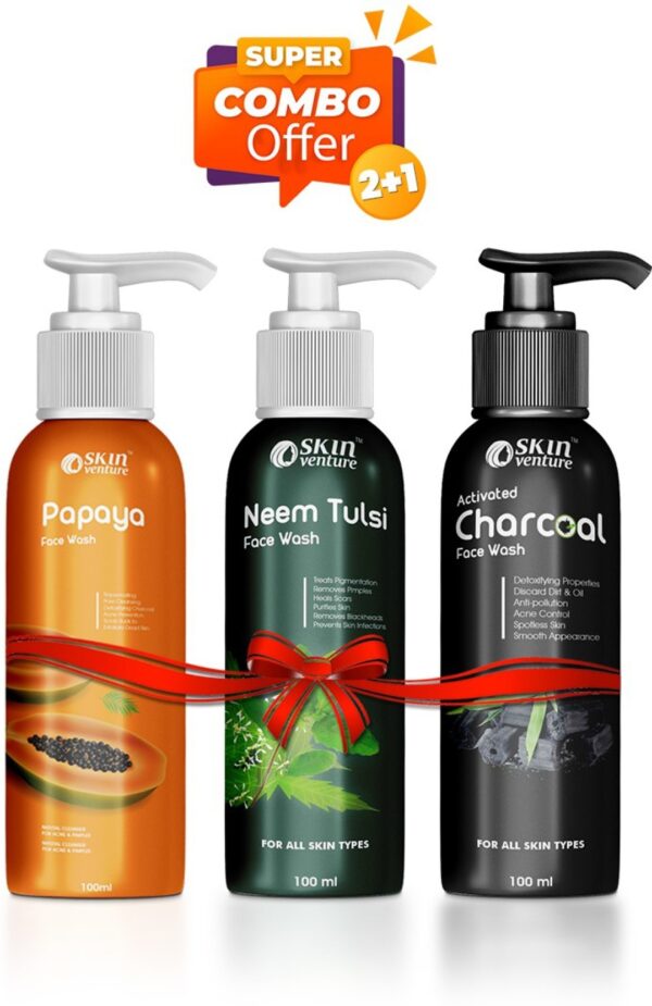 skin venture Papaya , Neem Tulsi and Charcoal Combo pack of 3 Face Wash (300 g)